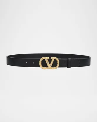 Valentino Garavani VLogo Signature Belt In Shiny Calfskin with Crystals