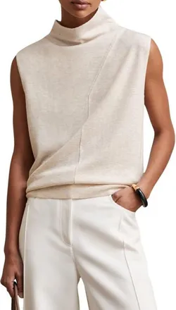 Reiss Harper Funnel Neck Sleeveless Wool Sweater in Stone Neutral at Nordstrom, Size Small