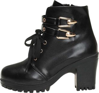 Generic Ladies Boots Women British Belt Buckle Side Zipper High Heel Short Boots Womens Fashion Short Boots Womens Short Heel Mid Calf Boots Mud Boots Women M