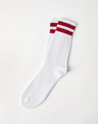 Brunello Cucinelli White Red Striped Socks, Size M