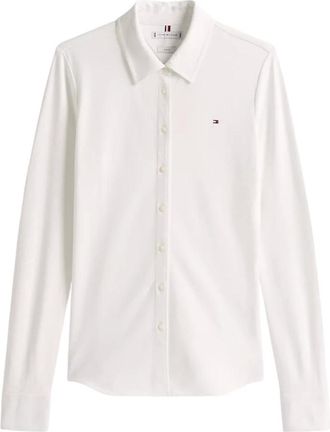 Tommy Hilfiger Overhemden, Dames, Wit, M, Katoen, 1985 Slim Fit Pique Shirt