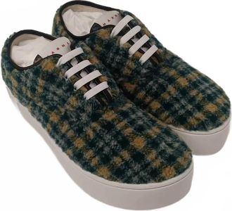 Marni Mens Tartan Check Wool Platform Low-Top Sneakers