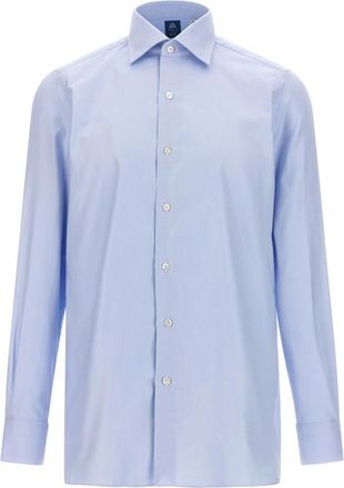 Finamore Napoli Shirt - Heren - Zakelijke Overhemden - Blauw - 2XL - Katoen - Overhemden