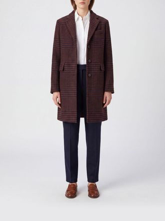 Alberto Biani Knee-Length Single-Breasted Tartan Wool Coat