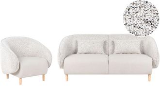 Beliani Conjunto De Sala De Estar De Tela 4 Plazas Sof&aacute; De 3 Plazas Sill&oacute;n Tejido Doble Beige Claro Umea