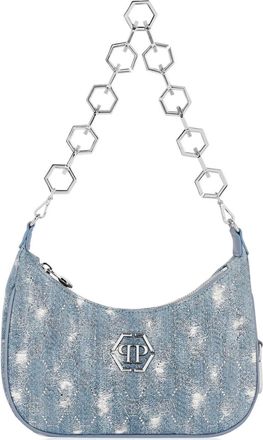 Philipp Plein Borsa a spalla denim con effetto vissuto - Blu