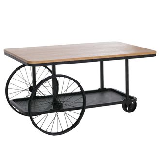 Hhg [non Utilizzato] Tavolino Da Salotto Hhg-993, Elegante, In Legno Industriale Retr&ograve; Con Ruote 54x100x60 Cm, Naturale E Metallo Nero
