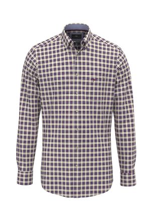 Fynch-Hatton Langarmhemd FYNCH-HATTON, Herren, Gr. 4XL, N-Gr, deep merlo, Jersey, Obermaterial: 100% Baumwolle, kariert, regular fit taillenbedeckt, ohne Ausschnit