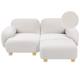 Beliani Sof&aacute; Modular De 2 Plazas De Boucl&eacute; Con Otomana Patas De Madera Moderno Blanco Crema Amli