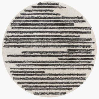 Jonathan Y Designs Khalil Modern Berber Stripe Round Area Rug in Cream/black at Nordstrom, Size 3Ft 0In X 3Ft 0In