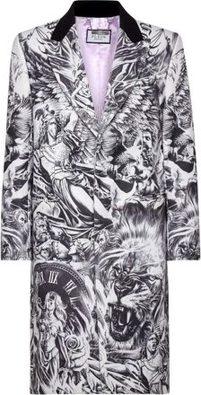Philipp Plein Jassen, Heren, Grijs, S, Wol, Tattoo-print wollen jas