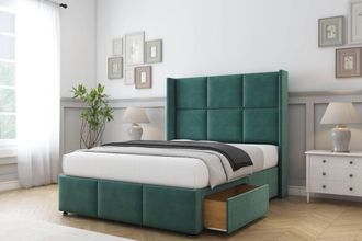 Sloomy Beaumont Plush Divan Set 2 Drawers-54 Wingback-Footboard in Emerald | Size: Small Double
