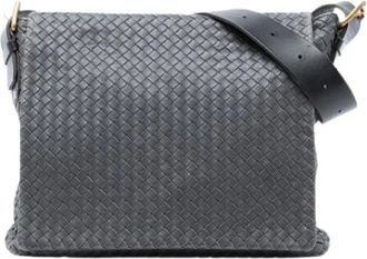 Bottega Veneta Pre-owned Cross Body Bags, female, Gray, Size: ONE SIZE Pre-owned Woven Nappa Crossbody Bag