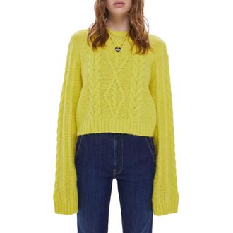 Mother Extended Sleeve Crop Cable Sweater