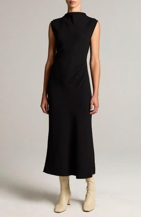 Vince Draped Funnel Neck Dress in Black at Nordstrom, Size 16