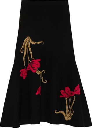 Erdem Gebreide midi-rok met bloemenpatroon - Zwart