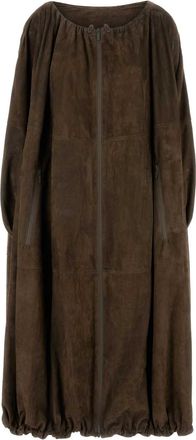 Ferragamo Womens Brown Suede Overcoat - Dark Brown Sheepskin - Size X-Small