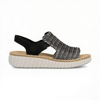 Rieker Rachel Womens Wedge Sandals Black Leather - Size UK 6.5