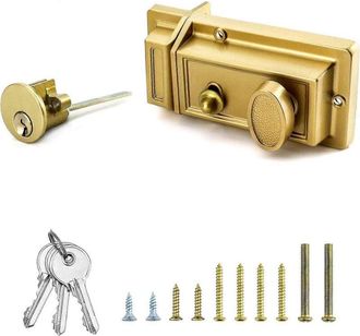 OEM Cerradura De Seguridad Nocturna Con Llave, Acabado Dorado, Estilo Antiguo, Frontal