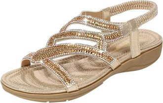 Generic Bohemian Sandals For Women - Rhinestone Walking Sandal Bohemian Walking Sandal Elastic Slingback Sandals Gladiator Summer Sandals Cute Flat Summer Sho