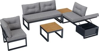 STILVORA Conjunto De Jard&iacute;n De 5 Plazas En Poli&eacute;ster Con 2 Sof&aacute;s, 2 Mesas, Sill&oacute;n Y Cojines Gruesos, Gris