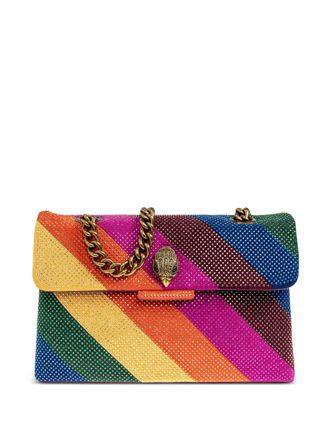 Kurt Geiger Fabric Kensington mini-schoudertas met regenboogstreep - Bruin