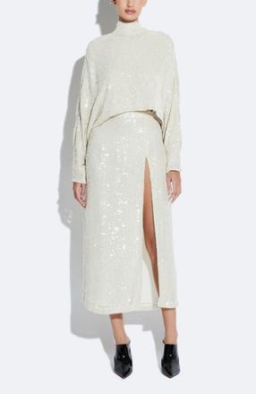 Sally Lapointe Sequin High Waist Slit Skirt in Cream at Nordstrom, Size 12