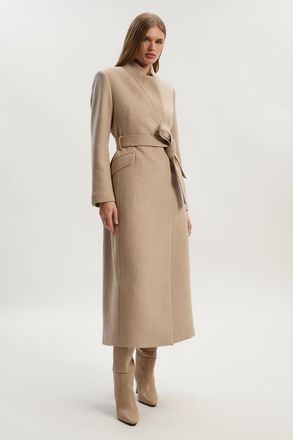 Karen Millen Wool Notch Neck Tailored Maxi Coat in Oatmeal at Nordstrom, Size 12