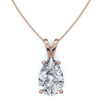 Pompeii3 4Ct Solitaire Pear Shape Diamond Pendant Lab Grown 14k Gold 18 Necklace