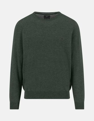 Fynch-Hatton Mens Merino Wool Cashmere Crewneck Knit Dark Ivy - Green - Size: 46