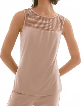 Joseph Ribkoff Silky Knit And Rhinestone Mesh Top In Sand