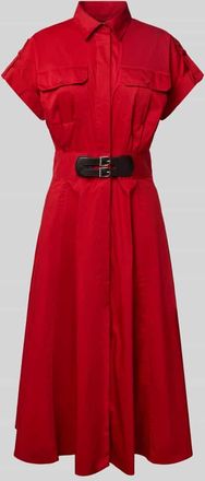 Lauren Ralph Lauren Midikleid mit Hemdblusenkragen in Rot, Größe 34