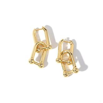 Generic Gold Plated Ball U Shape Pin Style Chunky Earring Link Chain Chunky Circle Hoop Earrings Paperclip Link Chain Jewelry Drop Dangle Earrings Set for Wom