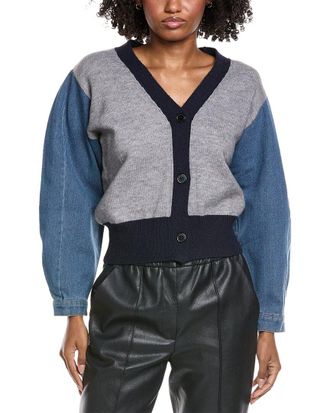 Gracia Contrast Cropped Denim Sleeve Button Up Cardigan