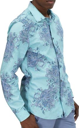 Lords of Harlech Norman Button-Up Shirt in Random Paisley Mint at Nordstrom, Size X-Large