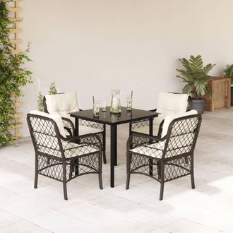vidaXL Vidaxl - Set Comedor De Jard&iacute;n 5 Piezas Y Cojines Rat&aacute;n Sint&eacute;tico Marr&oacute;n