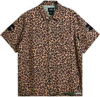 TAION Camicia Jpnsp Rayon Leopard - Heren - Korte mouwen Overhemden - Bruin - S - Rayon - Overhemden