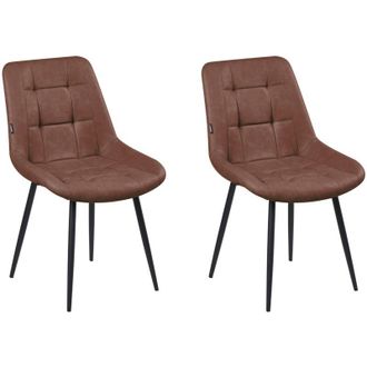 Beliani Set 2 Sedie da Pranzo Imbottite Ecopelle Marrone Gambe in Ferro Nero Melrose II