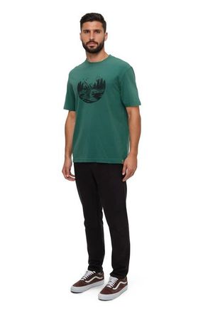 tentree Regenerative Lake Life Portal T-Shirt in Tidal Teal/meteorite Black at Nordstrom, Size Xx-Large