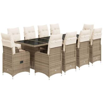 vidaXL Set De Mesa Y Sillas De Jard&iacute;n 11 Pzas Y Cojines Rat&aacute;n Pe Beige Vidaxl