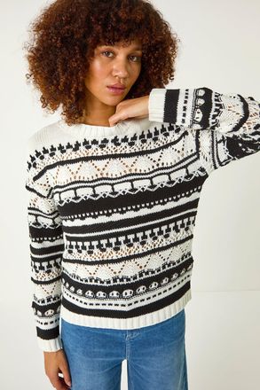 Roman Contrast Pointelle Knit Jumper