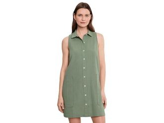 Lilla P Sleeveless Pleat Pocket Dress Womens Dress Sage : LG, Cotton