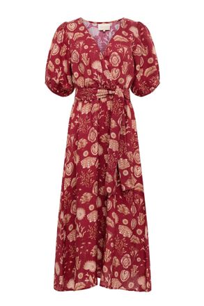 Carolina K Florita Midi Dress In Corals Burgundy