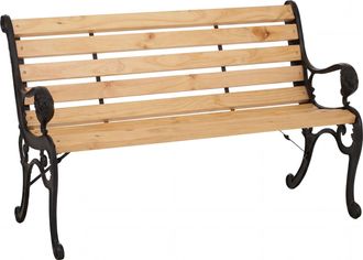 Hhg [nunca Usado] Banco De Jard&iacute;n Hhg-444, Banco De Parque, Banco De Madera De Dos Plazas, Hierro Fundido Y Madera De Pino, 132 Cm, Color Natural