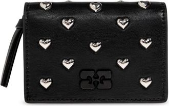 Ganni Bou Heart-Stud Portemonnee - Dames - Portefeuilles - Zwart - ONE Size - Leer - Accessoires
