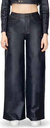 Madden Girl Coated High Waist Cargo Wide Leg Jeans in Navy at Nordstrom Rack, Size 13