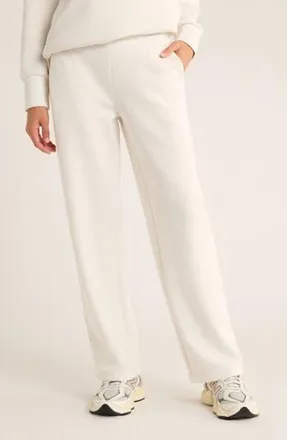 Zella Cozy Scuba Knit High Waist Straight Leg Pants in Beige Ivory Heather at Nordstrom Rack, Size Large