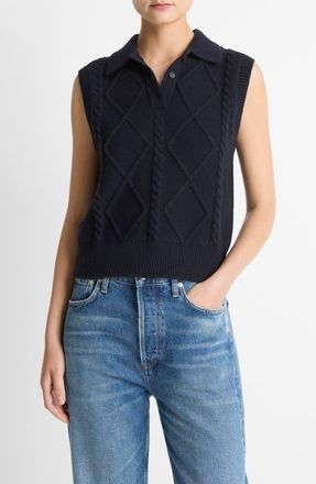 Vince Polo Cable Sweater Vest in Coastal at Nordstrom, Size Xx-Small