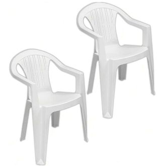 Trade Shop Trade Shop Traesio - Set 2 Pz Sedia Ratak Schienale Basso Monoblocco Bianca Opaca Con Braccioli 021048