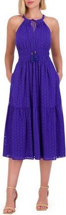 Vince Camuto Halter Neck Cotton Eyelet Midi Dress in Porcelain Blue at Nordstrom Rack, Size 12